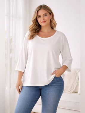 Creation L White Top Size 20 Lattice 3/4 Sleeve Blouse Elegant Style